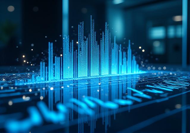 Futuristic AI data visualization with glowing holograms